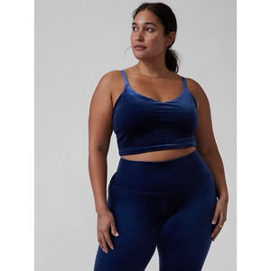 Athleta Elation V-Neck Blue Velvet Crop Longline Bra Top